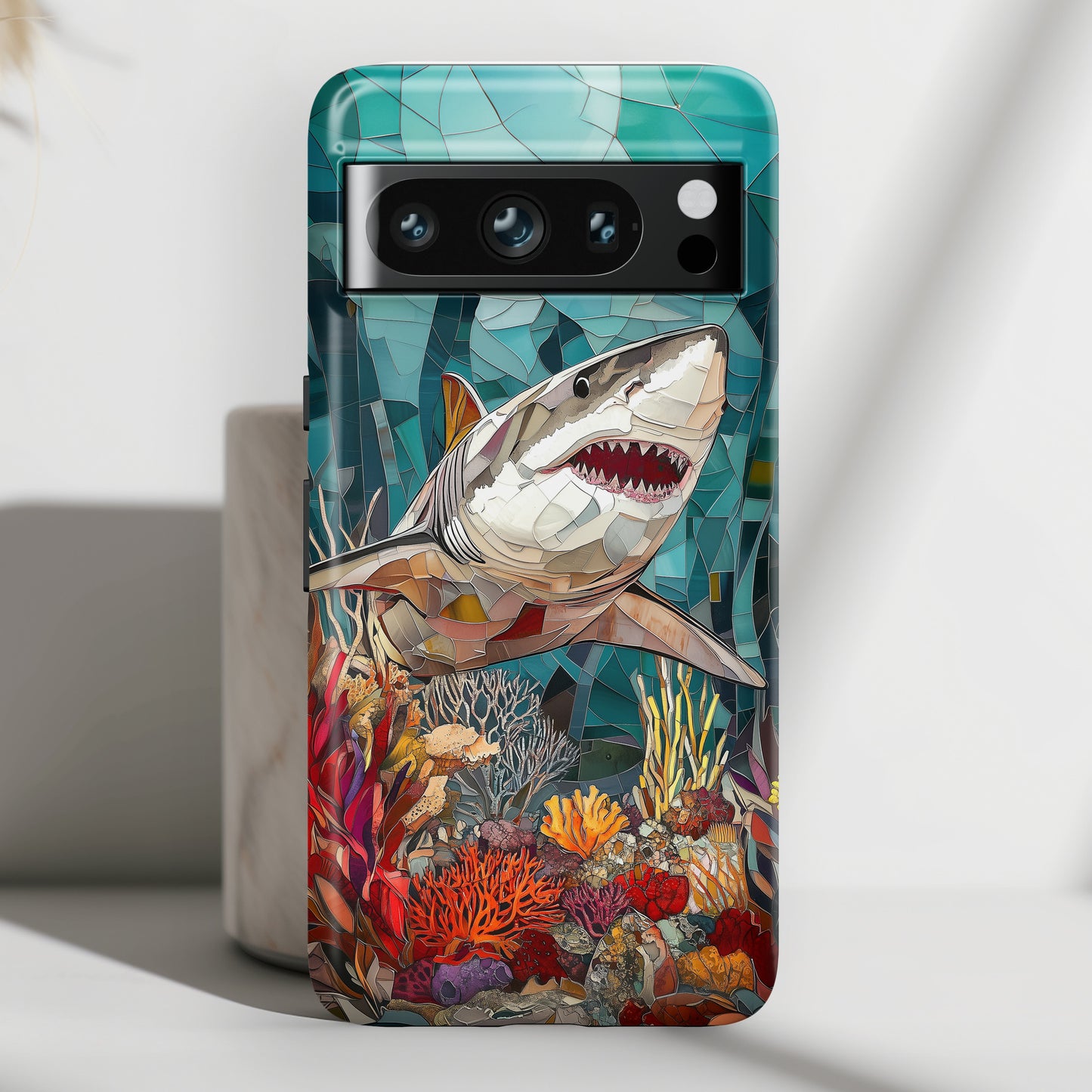 Great White Shark Stained Glass Design Google Pixel Phone Case