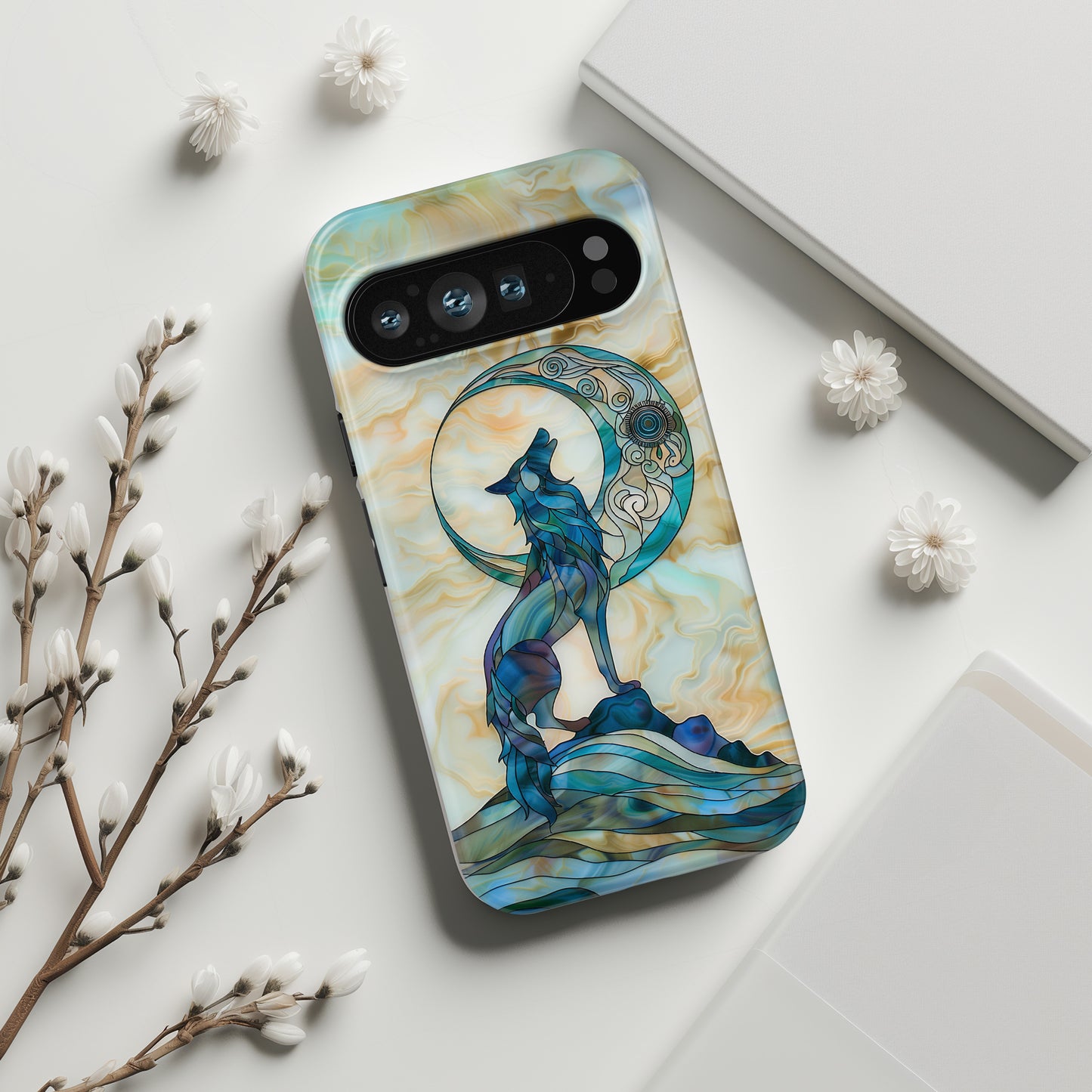 Howling Wolf Stained Glass Design Phone Case for Google Pixel