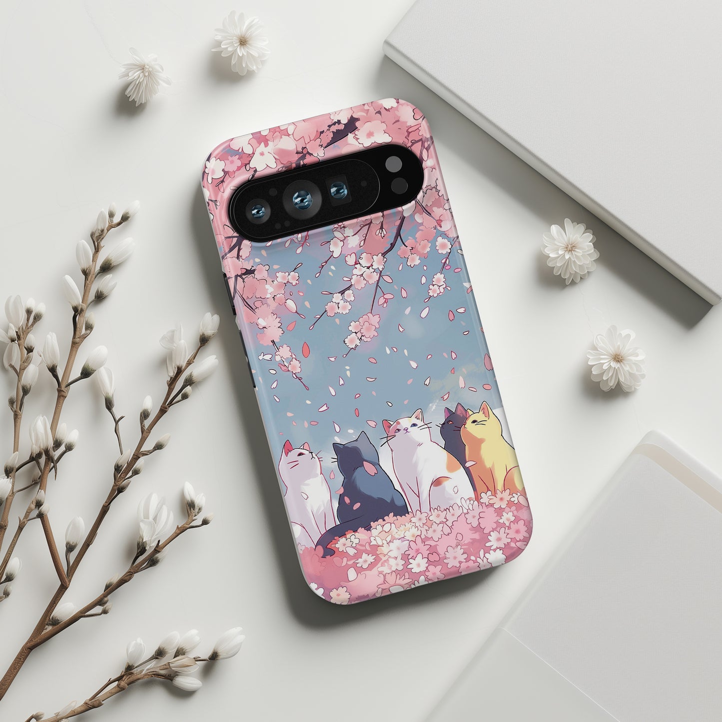 Kawaii Cat Watching Sakura Design Google Pixel Phone Case