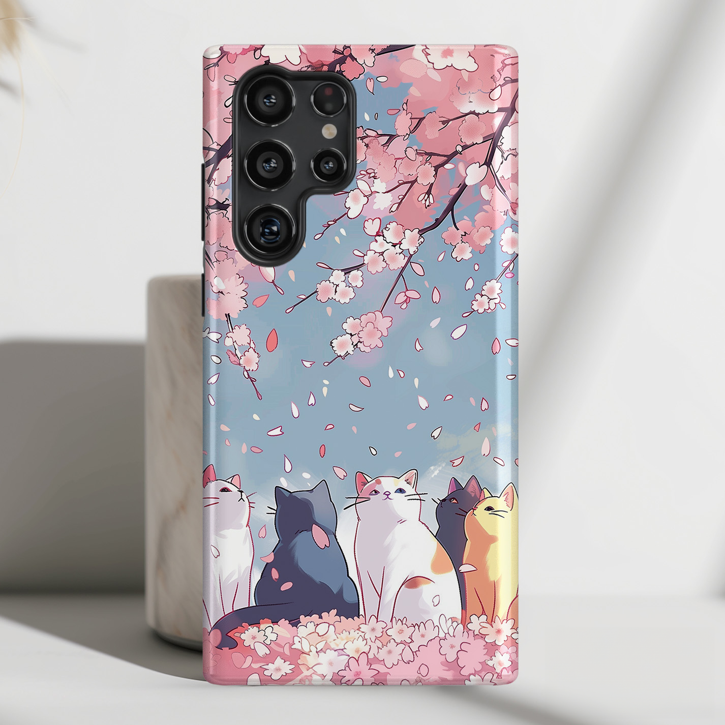 Kawaii Cat Watching Sakura Design Case for Galaxy S series Phones SigCase Kawaii Cat Watching Sakura Design Case for Galaxy S series Phones SigCase