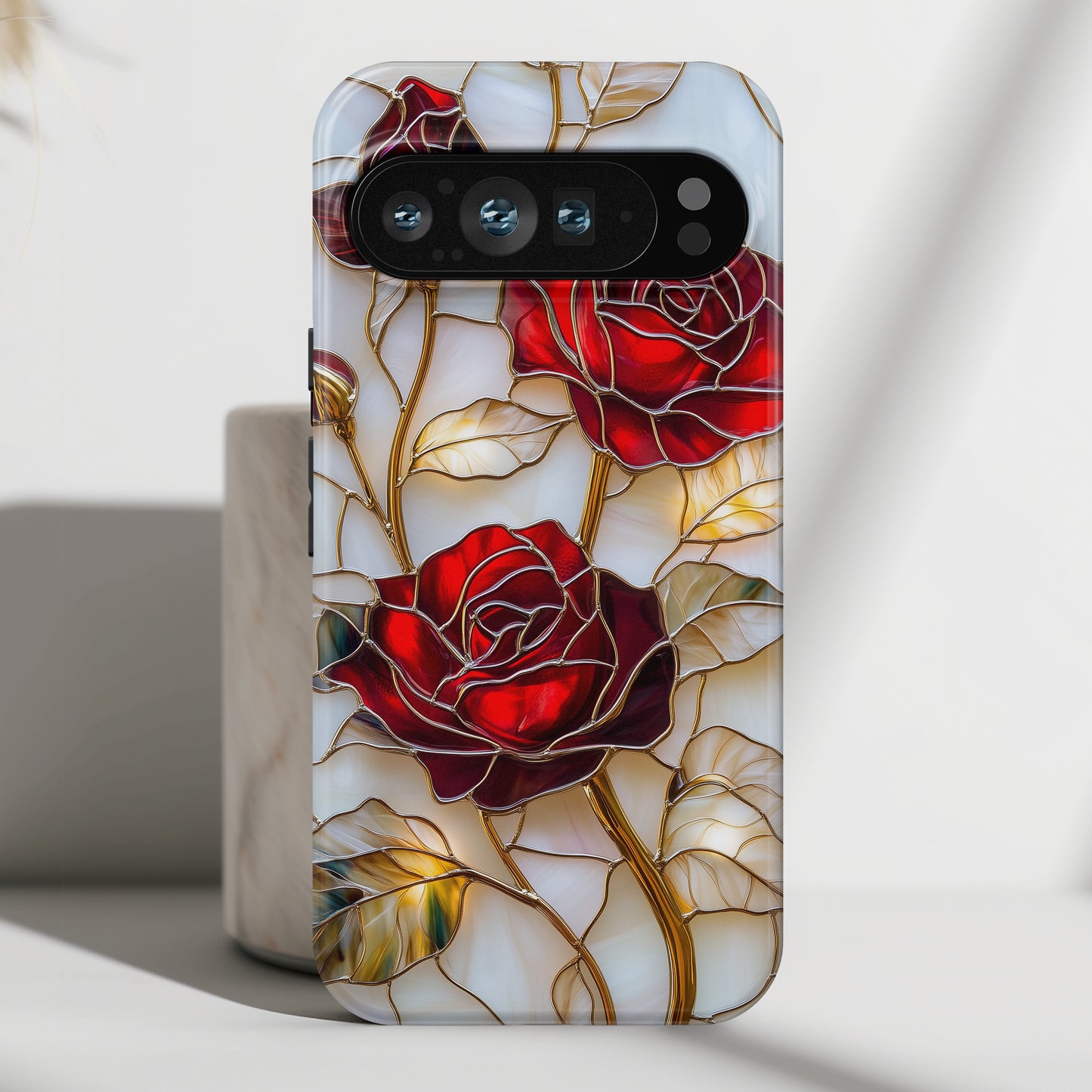 Luxury Red Rose Stained Glass Design Phone Case for Google Pixel