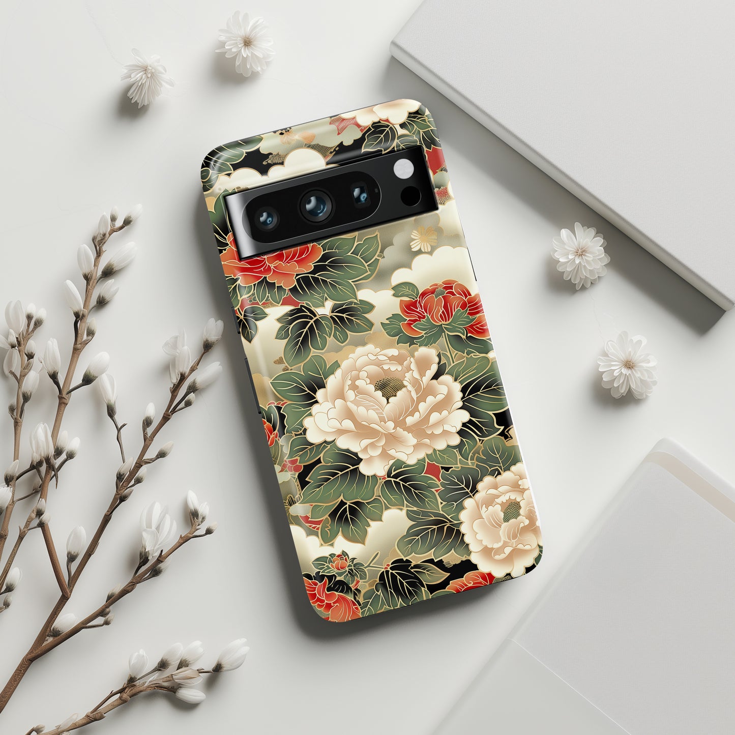 Peonies Japanese Art Floral Design Phone Case for Google Pixel