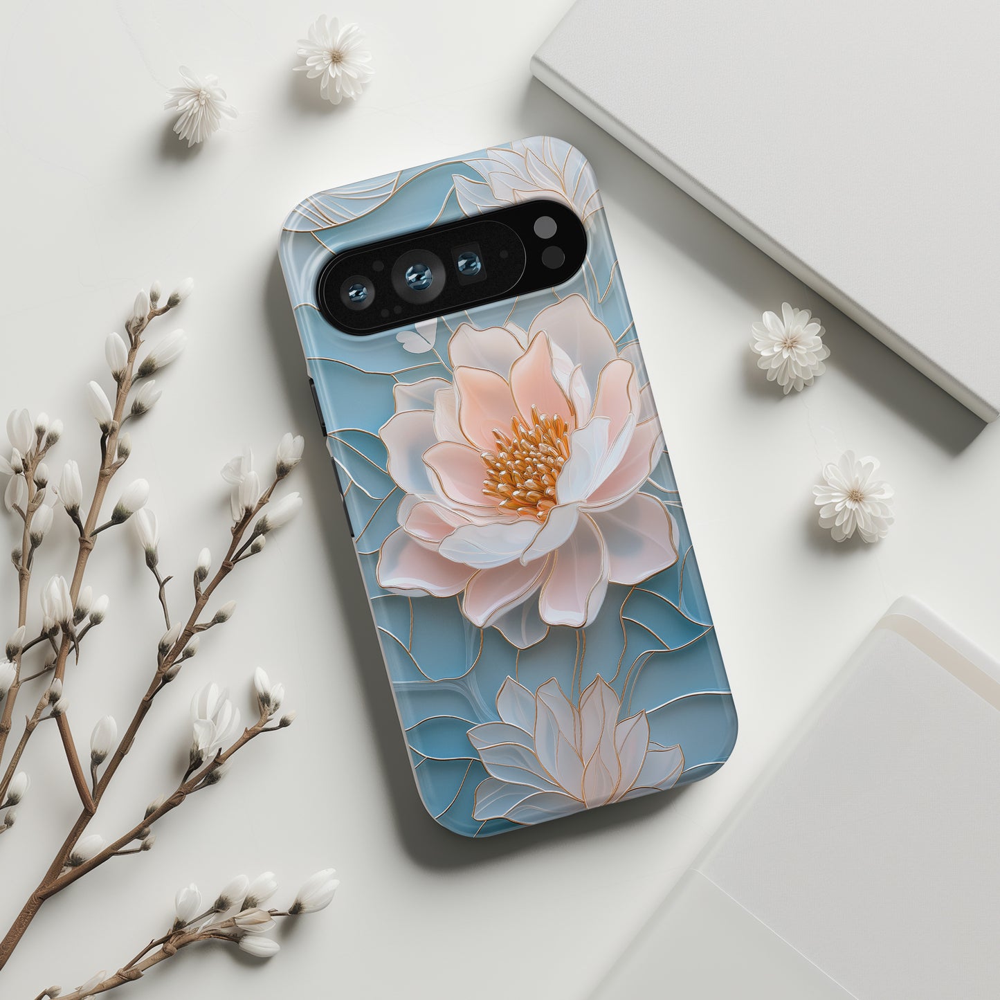 Peony Floral Stained Glass Design Phone Case for Google Pixel