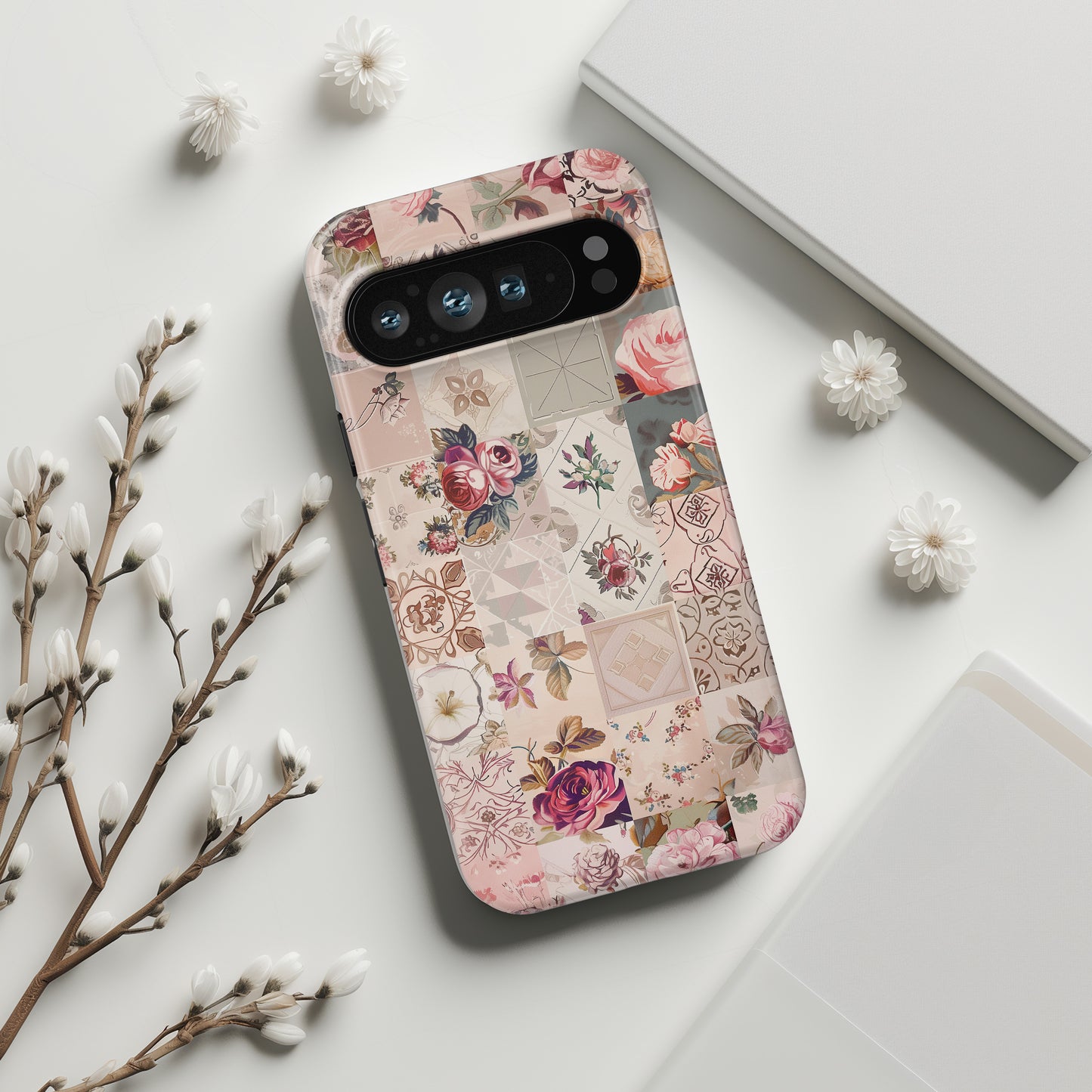 Pink Floral Quilt Patchwork Design Phone Case for Google Pixel