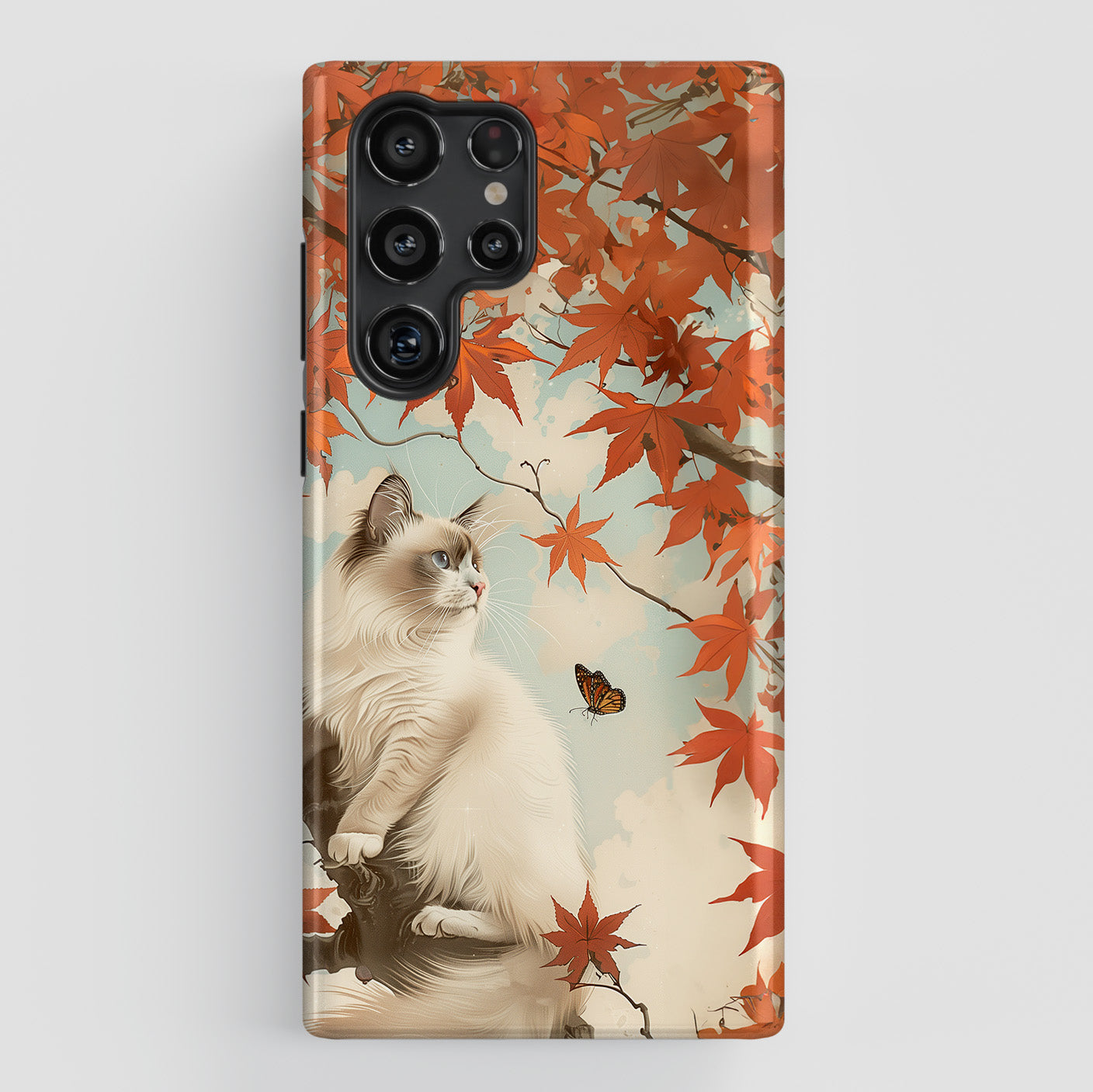 Retro Ragdoll Cat on Maple Tree Design Case for Galaxy S series Phones