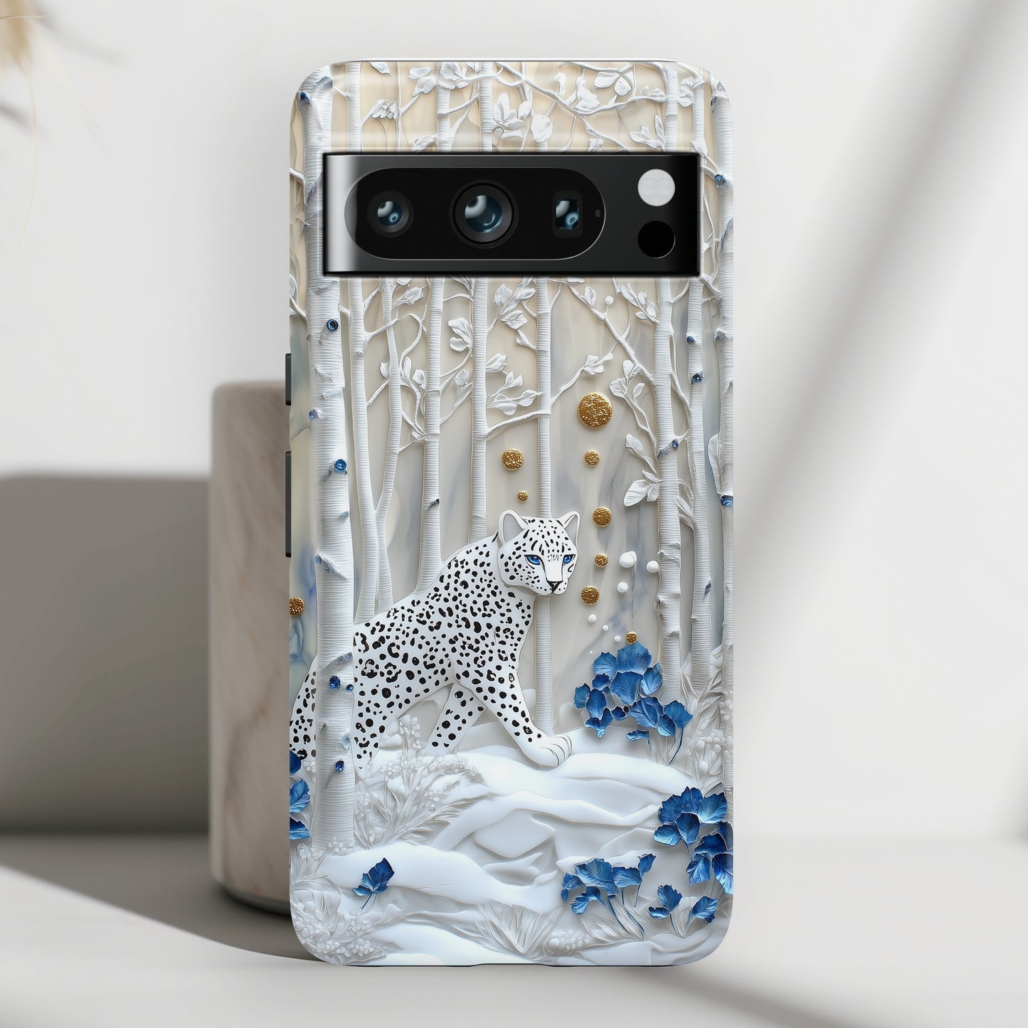 Snow Leopard in Winter Forest Design 2 Google Pixel Phone Case
