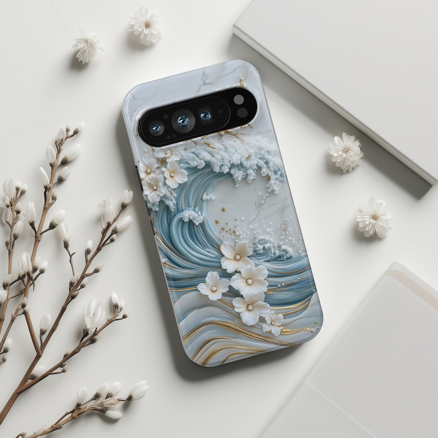 The Great Wave Floral Marble Theme Design 1 Phone Case for Google Pixel
