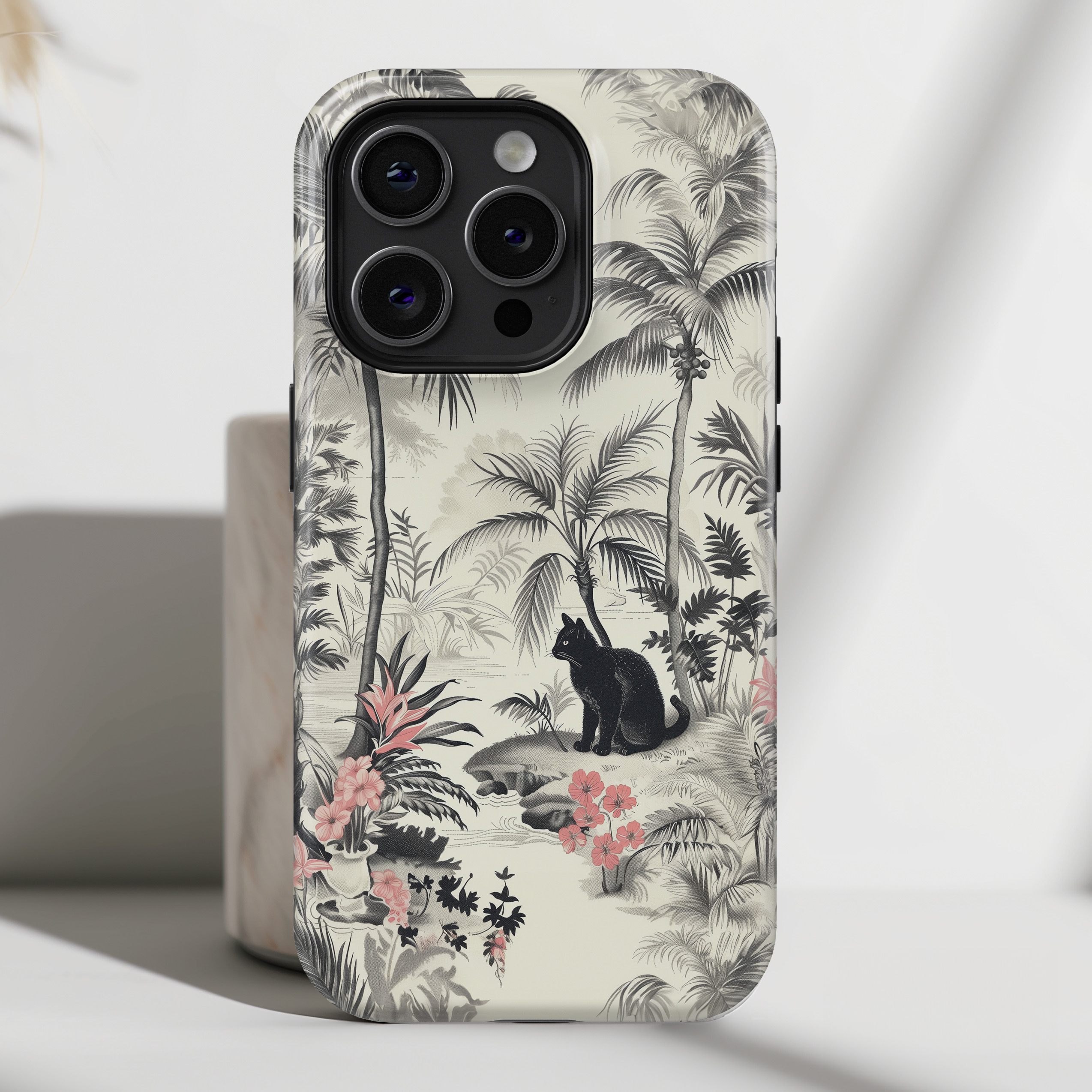 Toile de Jouy Tropical Cat Design iPhone Case