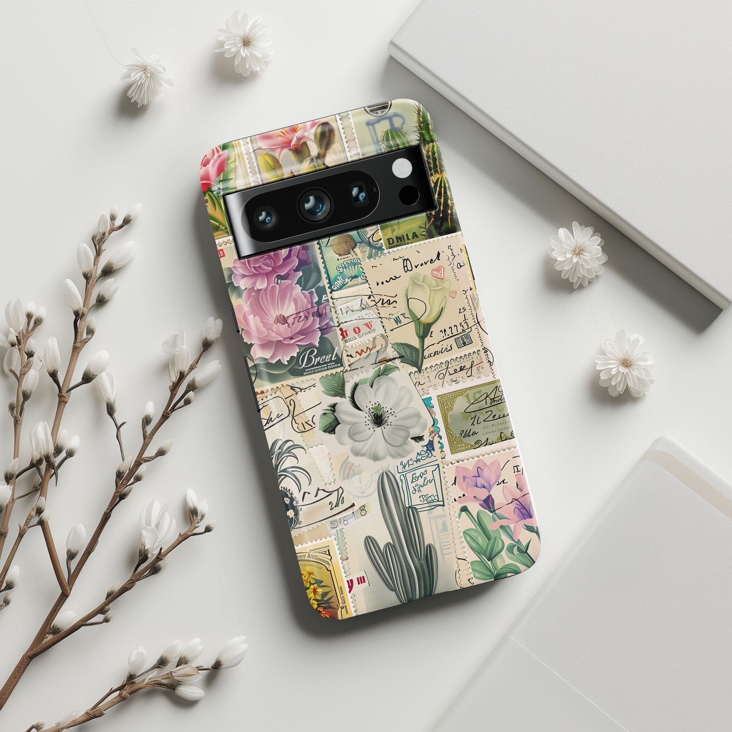 Vintage Botanical Floral Stamps Collage Design Google Pixel Phone Case