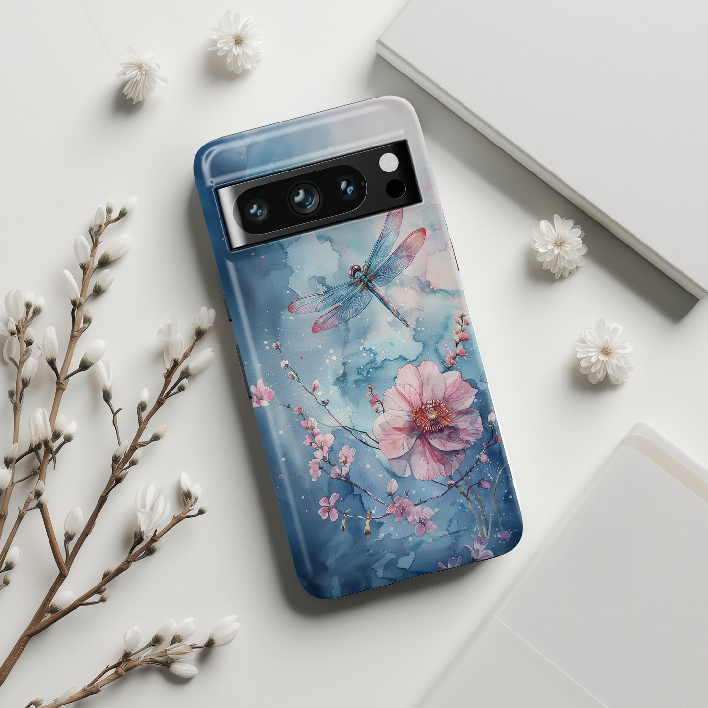 Watercolor Floral Dragonfly Design Google Pixel Phone Case