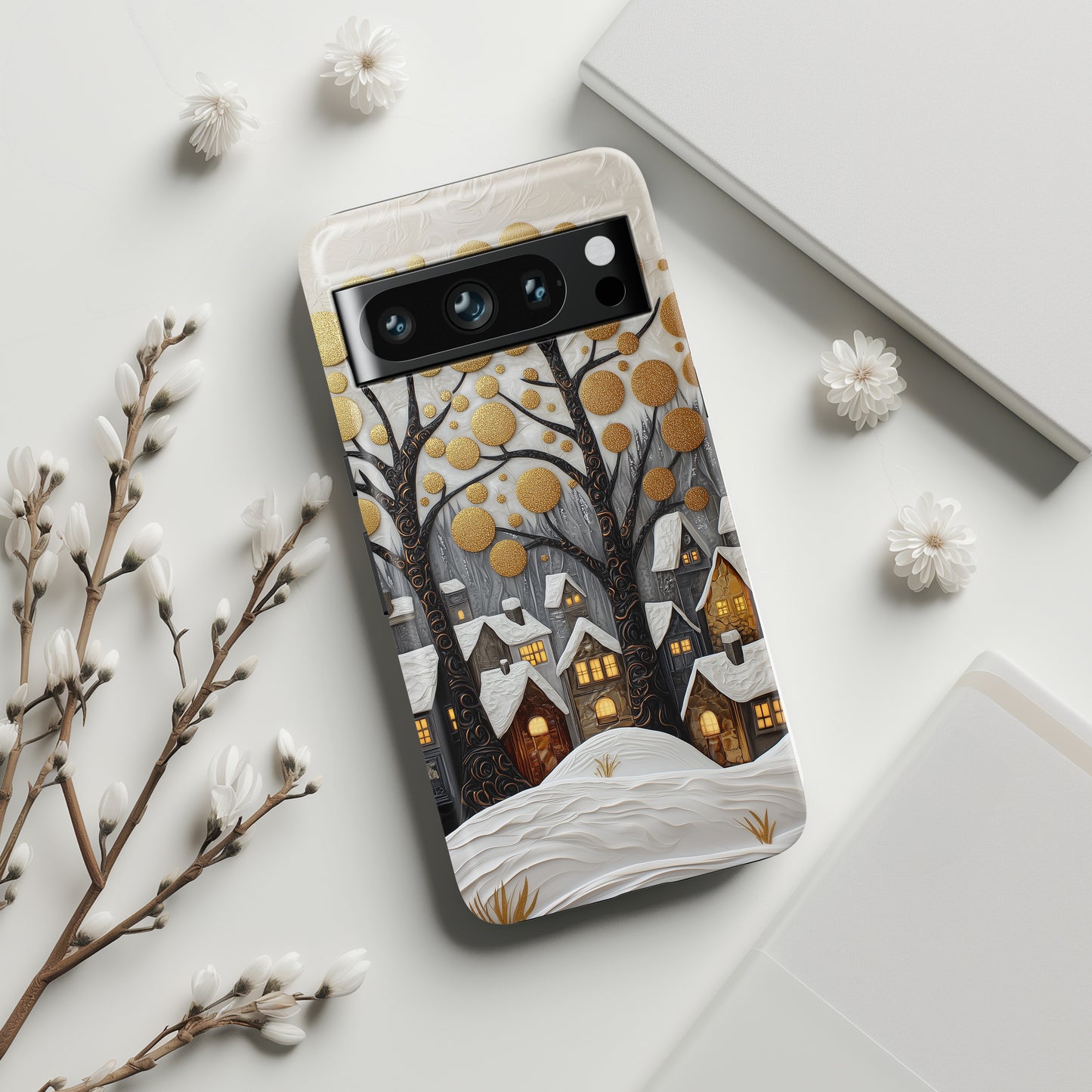 Whimsical Winter Village Design Google Pixel Phone Case
