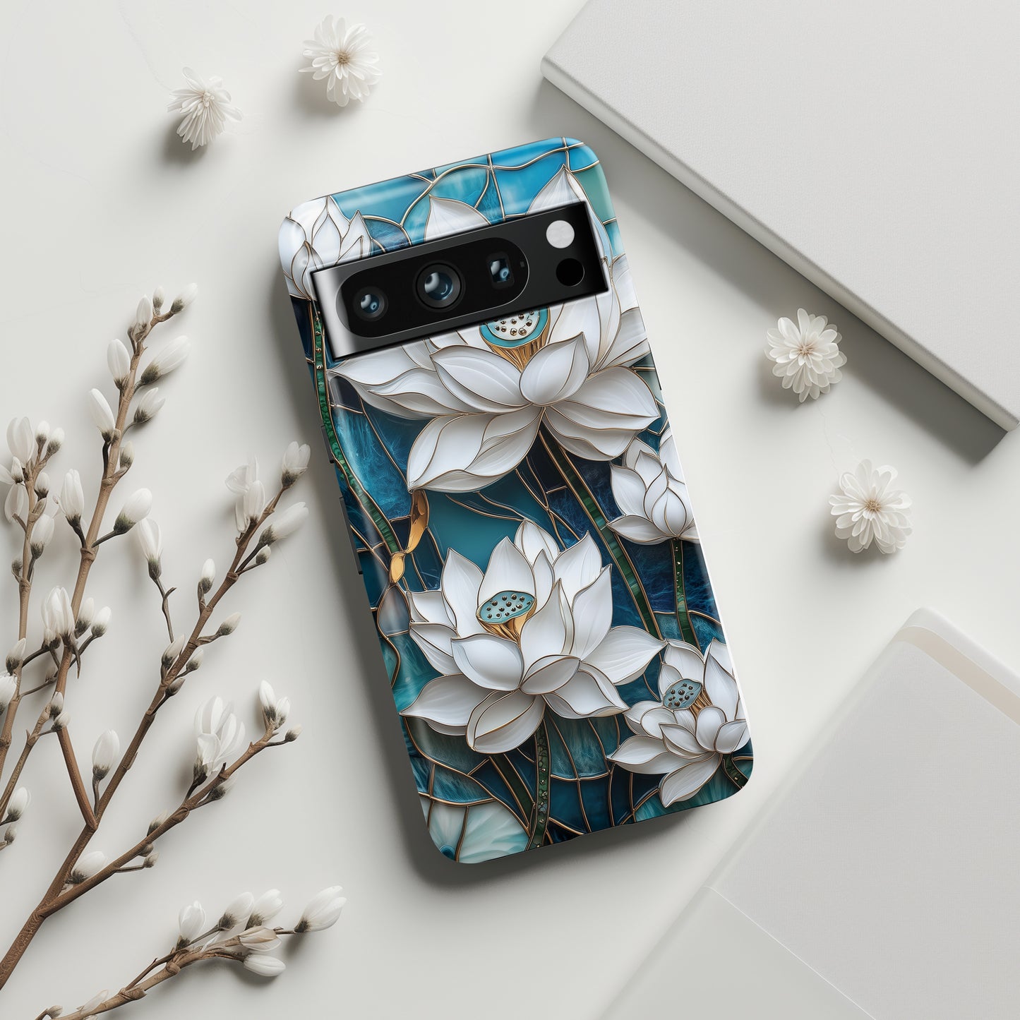 White Lotus Stained Glass Design 2 Print Google Pixel Phone Case