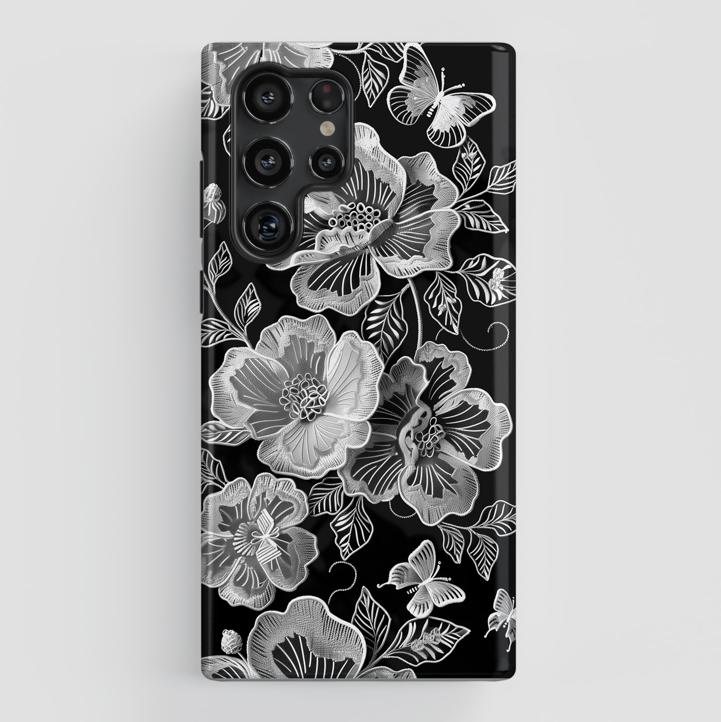 Elegant Vintage Black Lace Floral Design Case for Galaxy S series Phones