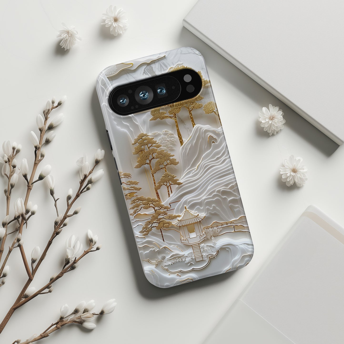 Golden 3D effect Chinese Landscape Art Design Phone Case for Google Pixel