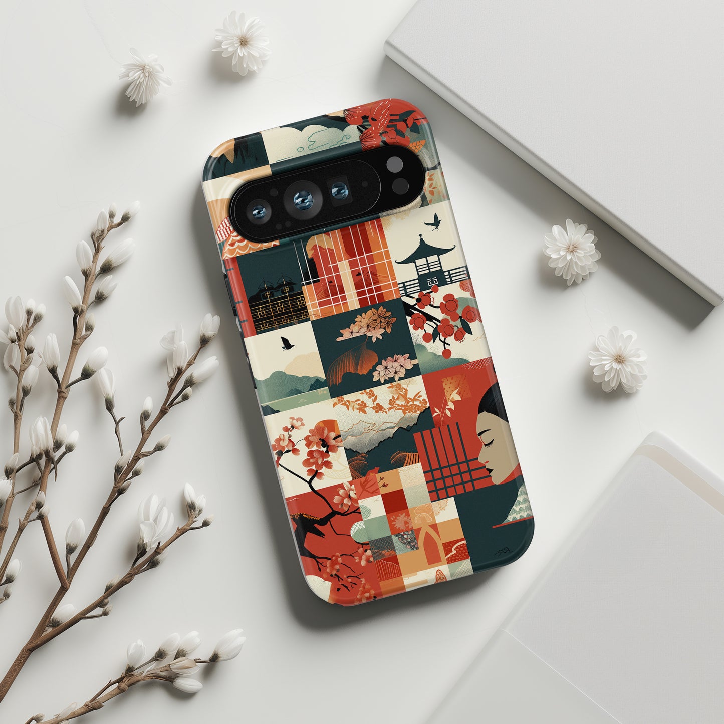 Modern Japanese Illustration Collage Design Phone Case for Google Pixel