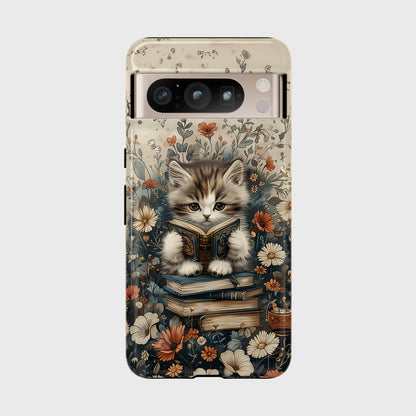 Cute Book Reading Cat Design Google Pixel Phone Case