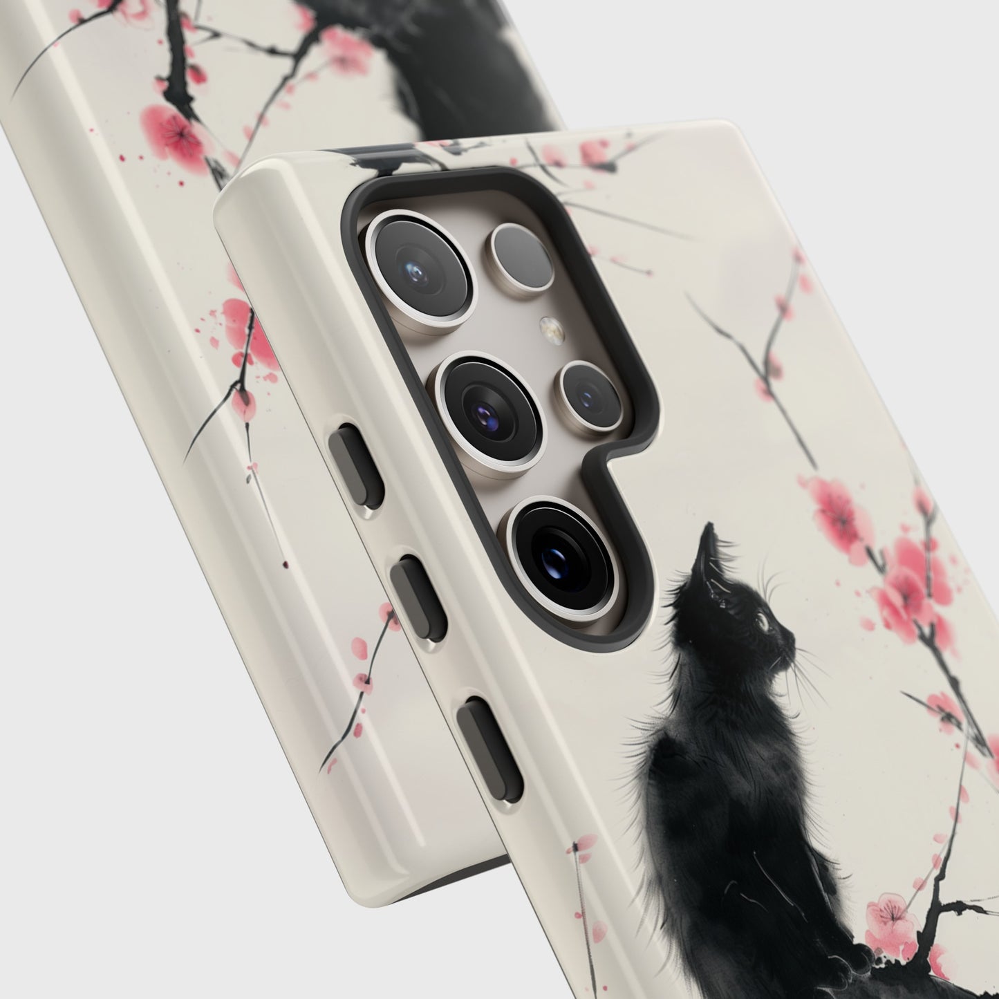 Black Cat on Plum Blossom Tree Chinese Ink Painting Design Samsung Phone Case