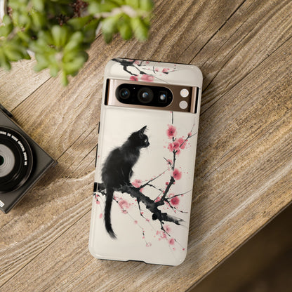 Black Cat on Plum Blossom Tree Chinese Ink Painting Design Google Pixel Phone Case