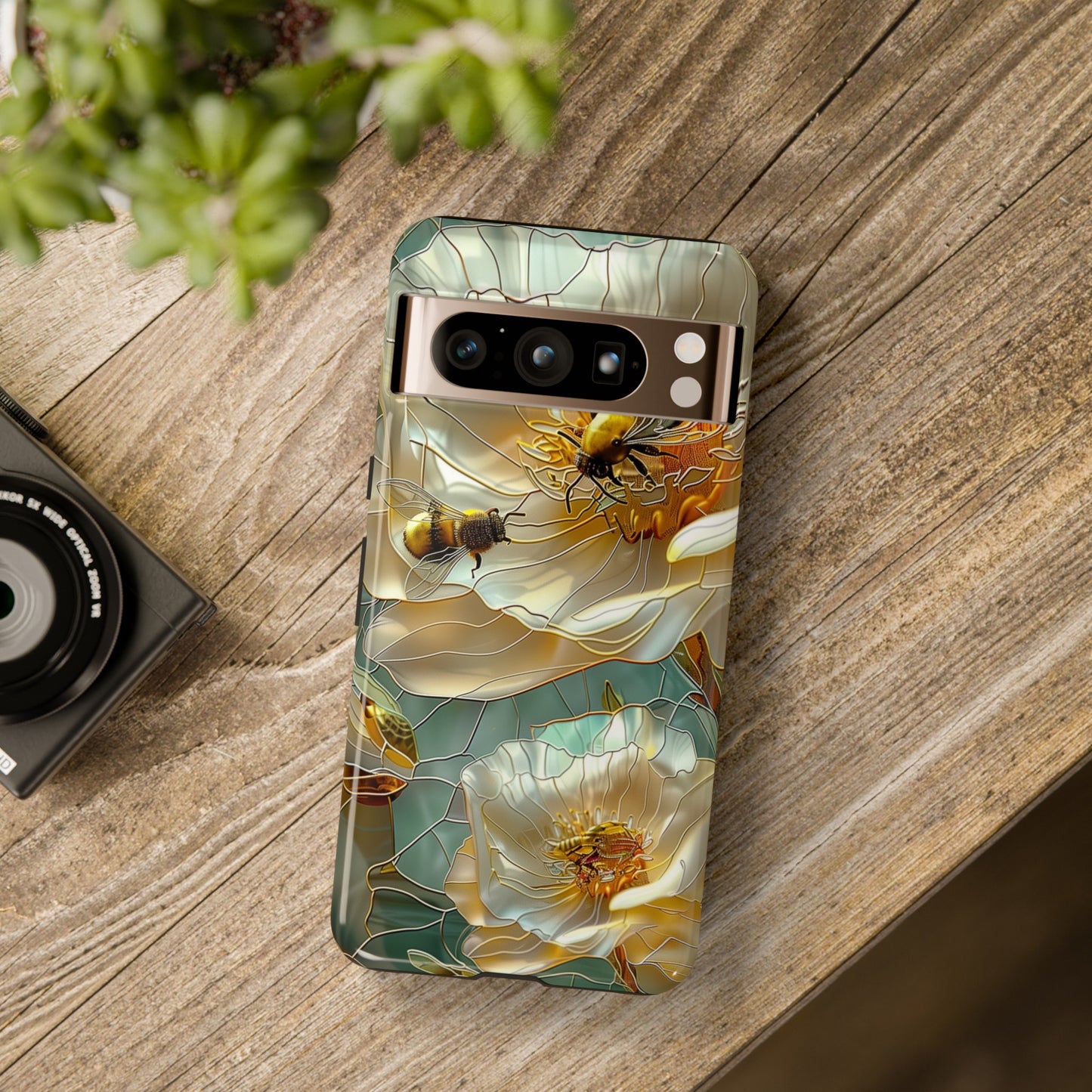 Bees on Flower Stained Glass Design Google Pixel Phone Case