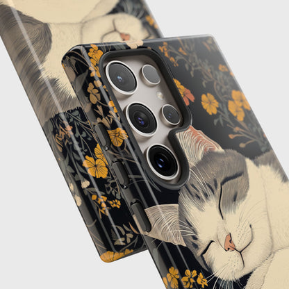 Cute Sleeping Cat Japanese Woodblock Print Style Design Case for Galaxy S series Phones