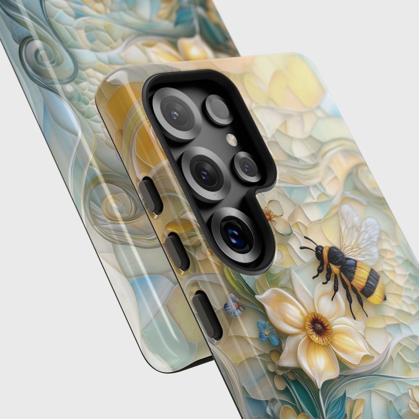 Bumblebee & Floral Stained Glass Art Design Phone Case for Galaxy S series Phones