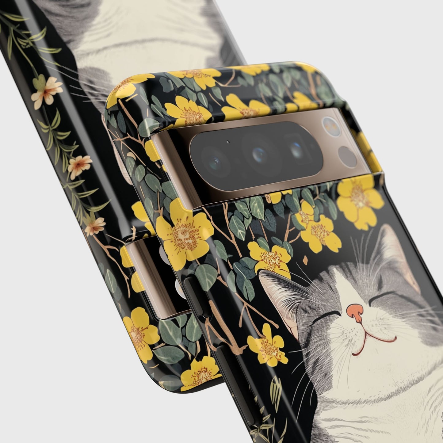 Happy Fat Cat Japanese Woodblock Print Style Design Phone Case for Google Pixel