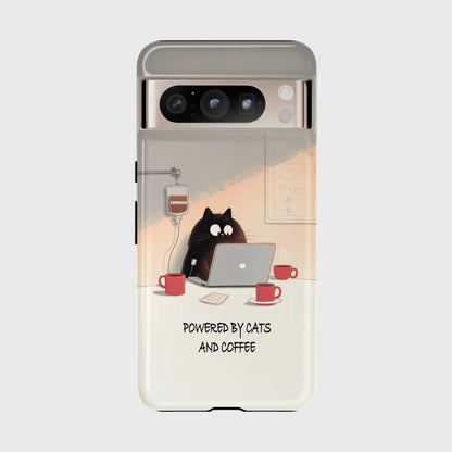 Powered by Cats and Coffee Design Phone Case for Google Pixel