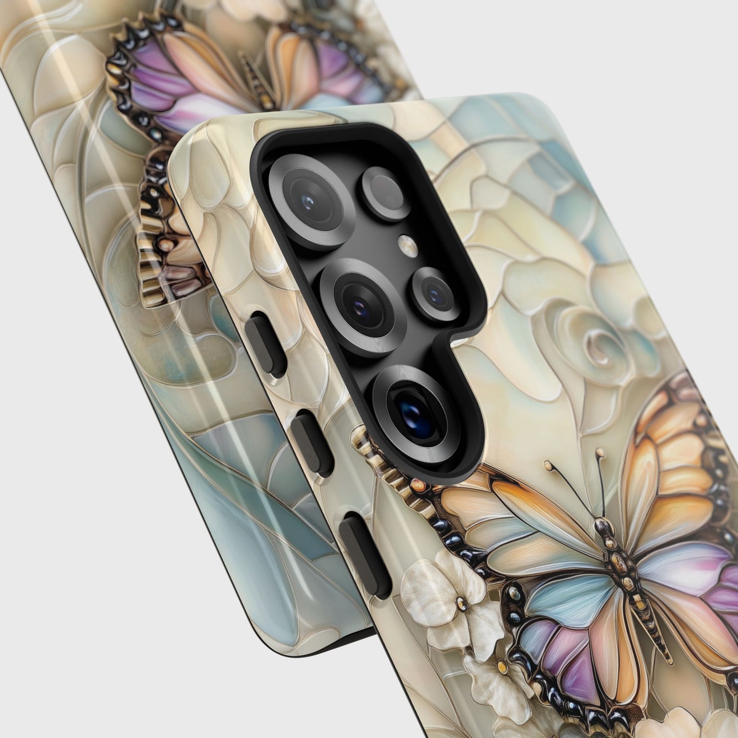 Elegant Butterfly & Flowers Stained Glass Design 2 Phone Case for Galaxy S series Phones