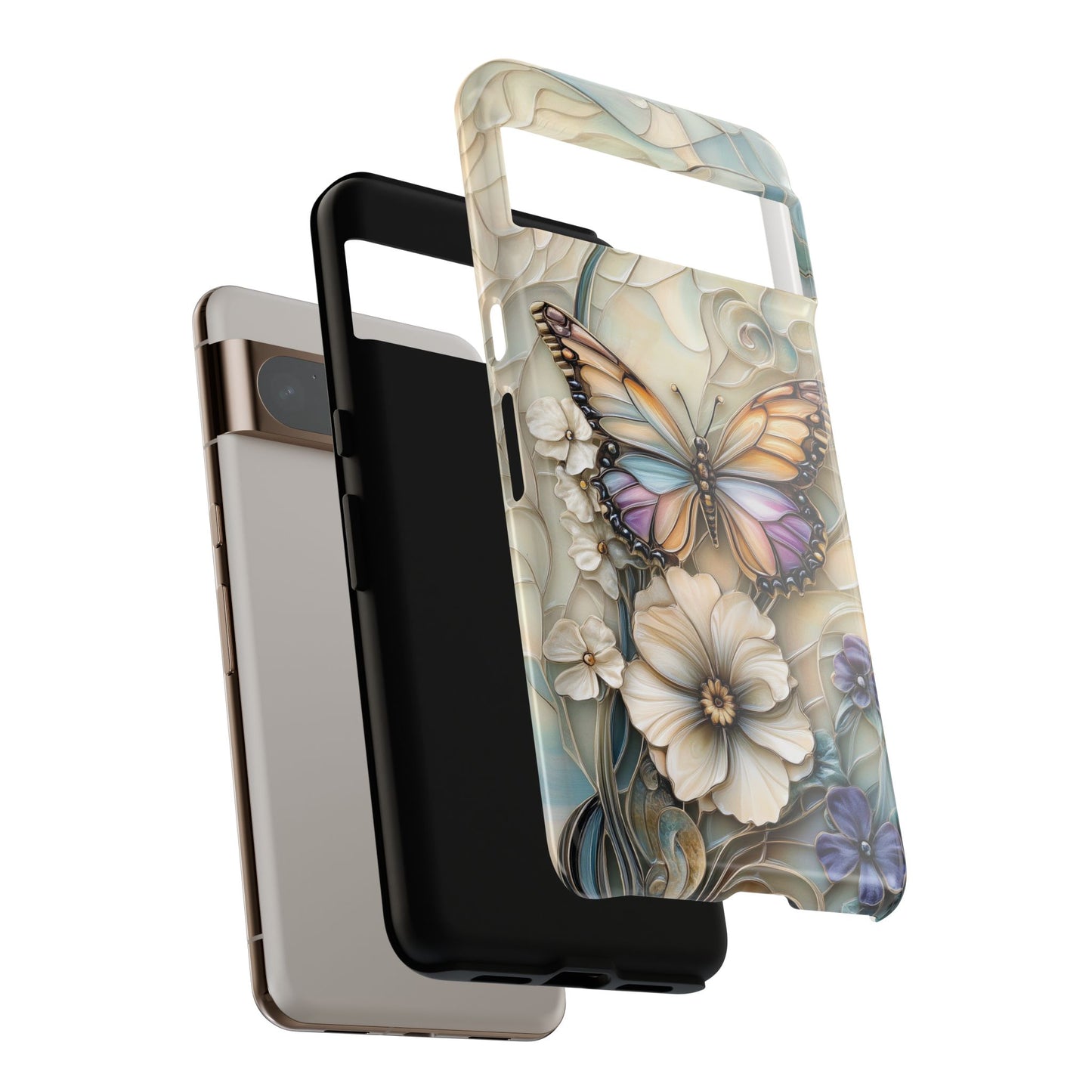 Elegant Butterfly & Flowers Stained Glass Design 2 Phone Case for Google Pixel
