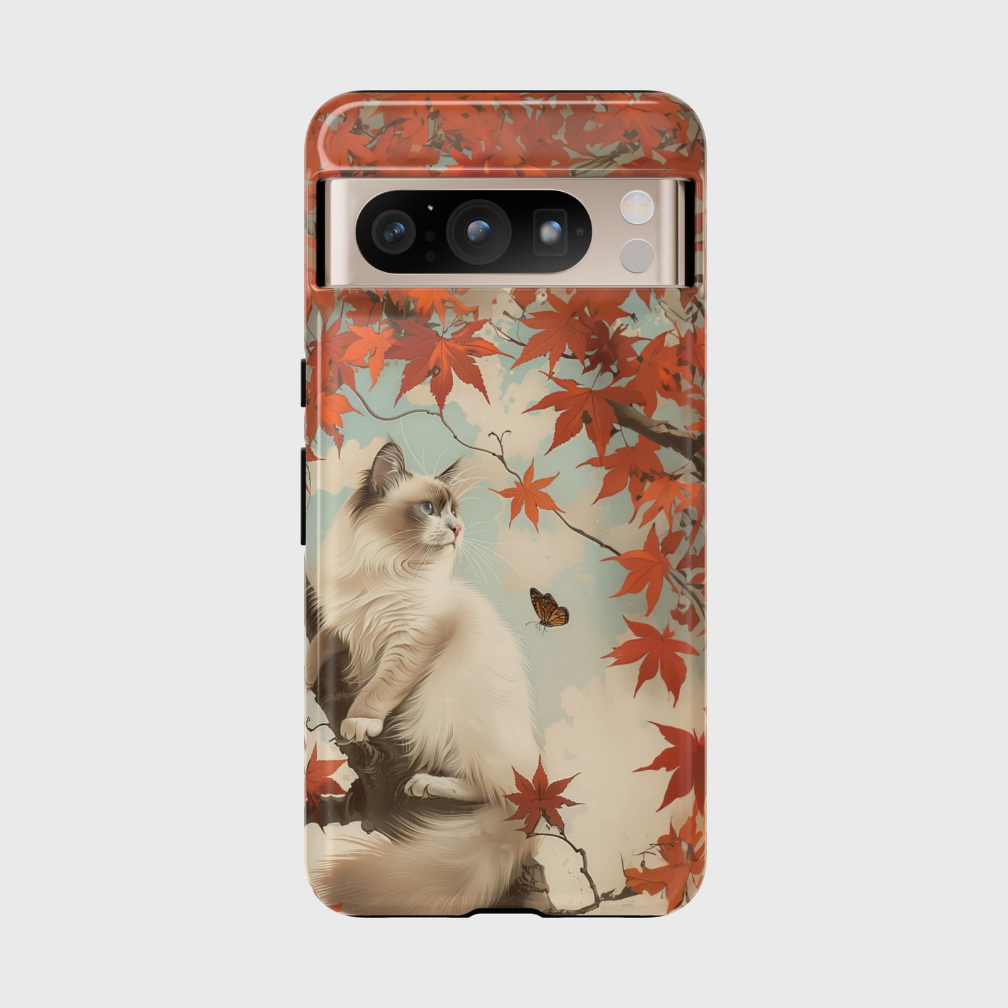 Retro Ragdoll Cat on Maple Tree Design Google Pixel Phone Case