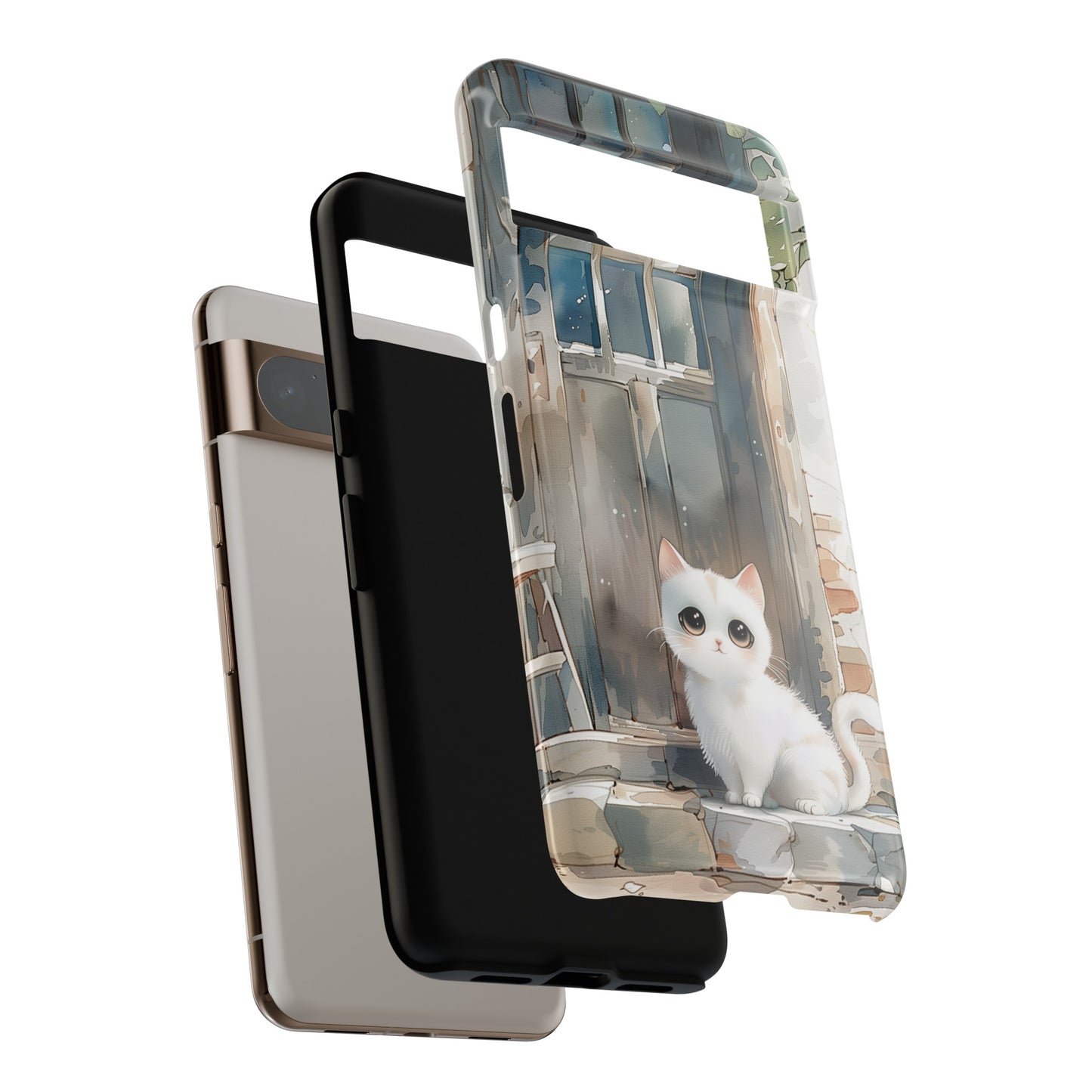 Cute White Cat Watercolour Art Design Google Pixel Phone Case