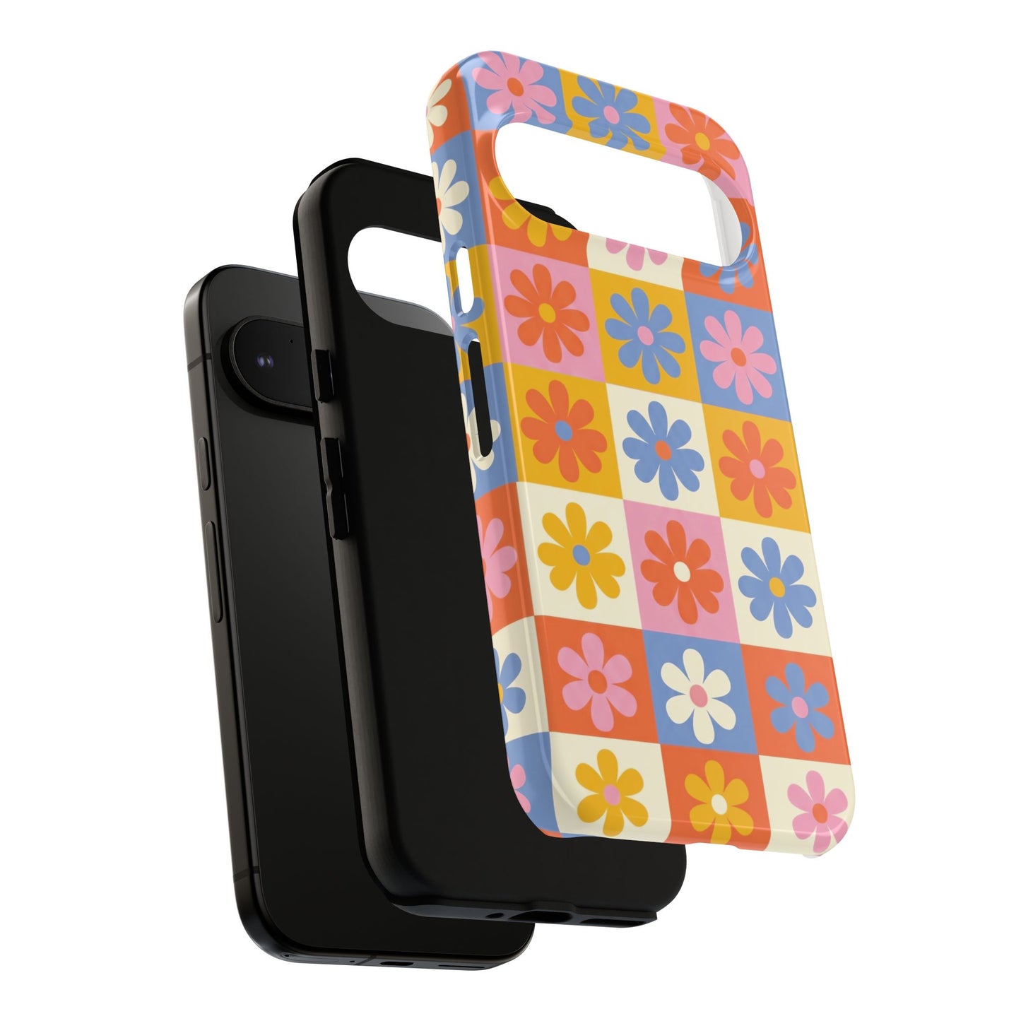 The Groovy Garden – Retro Floral Checkerboard Design Phone Case for Google Pixel