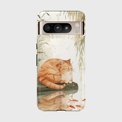 Chubby Cat by the Pond Japanese Art Design Google Pixel Phone Case