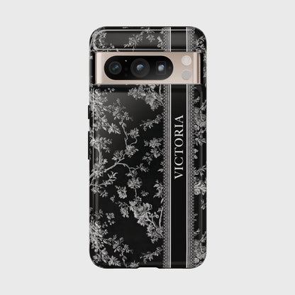 Personalisable Vintage Toile de Jouy Design (Black Edition) Phone Case for Google Pixel