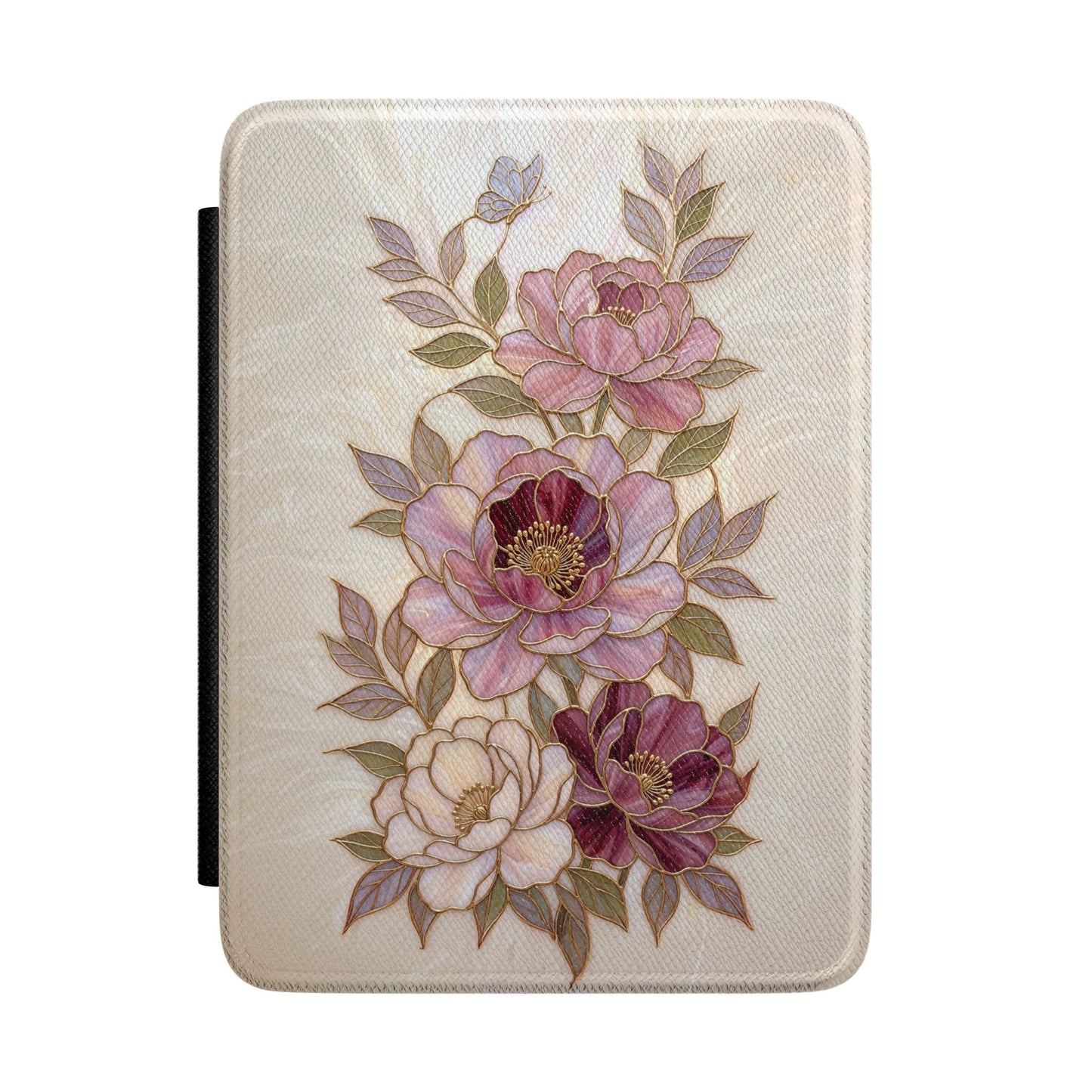 The Cloisonné Peony – Faux Stained Glass & Pearl Kindle Case