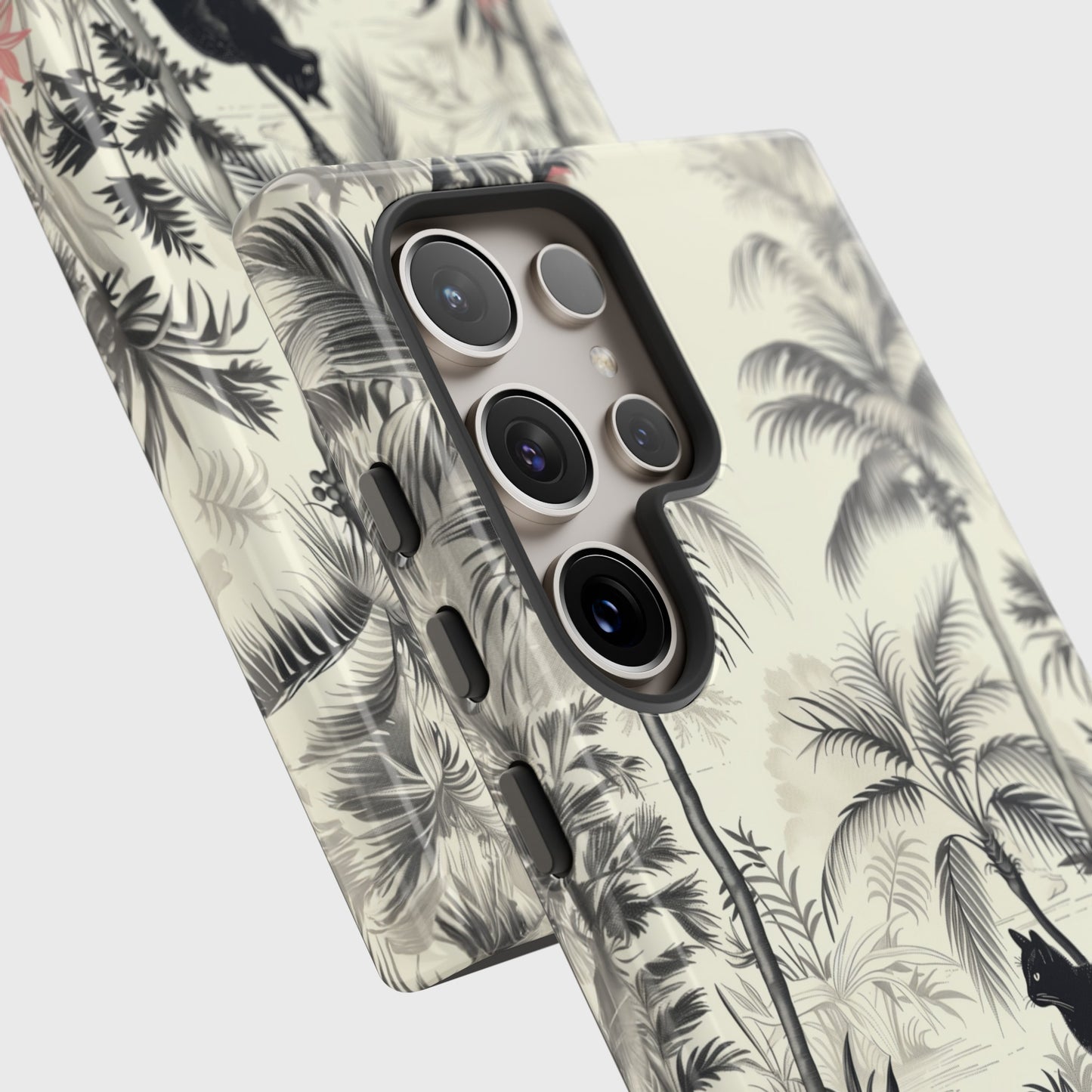 Toile de Jouy Tropical Cat Design Samsung Phone Case