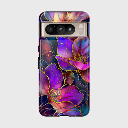 Enchanted Purple Flower Stained Glass Design Google Pixel Phone Case