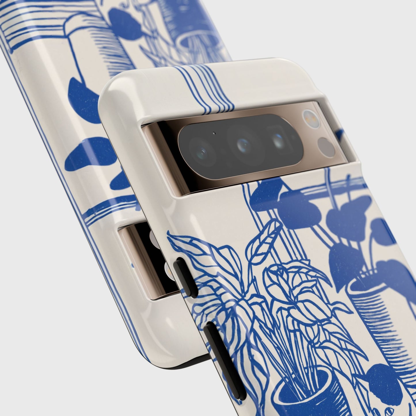 The Sunroom Cat – Blue & White Linocut Design Phone Case for Google Pixel