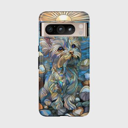 Cute Yorkshire Terrier Stained Glass Design Google Pixel Phone Case