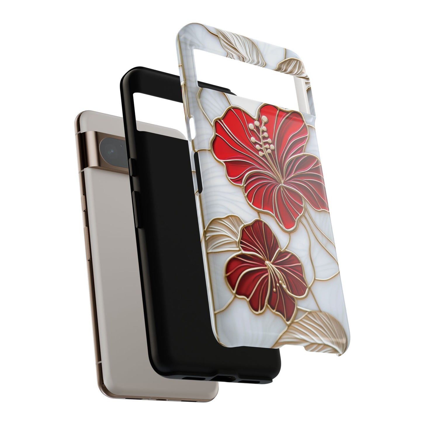 Red Hibiscus Stained Glass Design Phone Case for Google Pixel