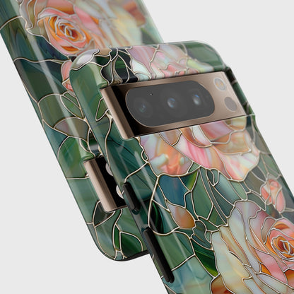 Pink Roses Stained Glass Design Design Google Pixel Phone Case