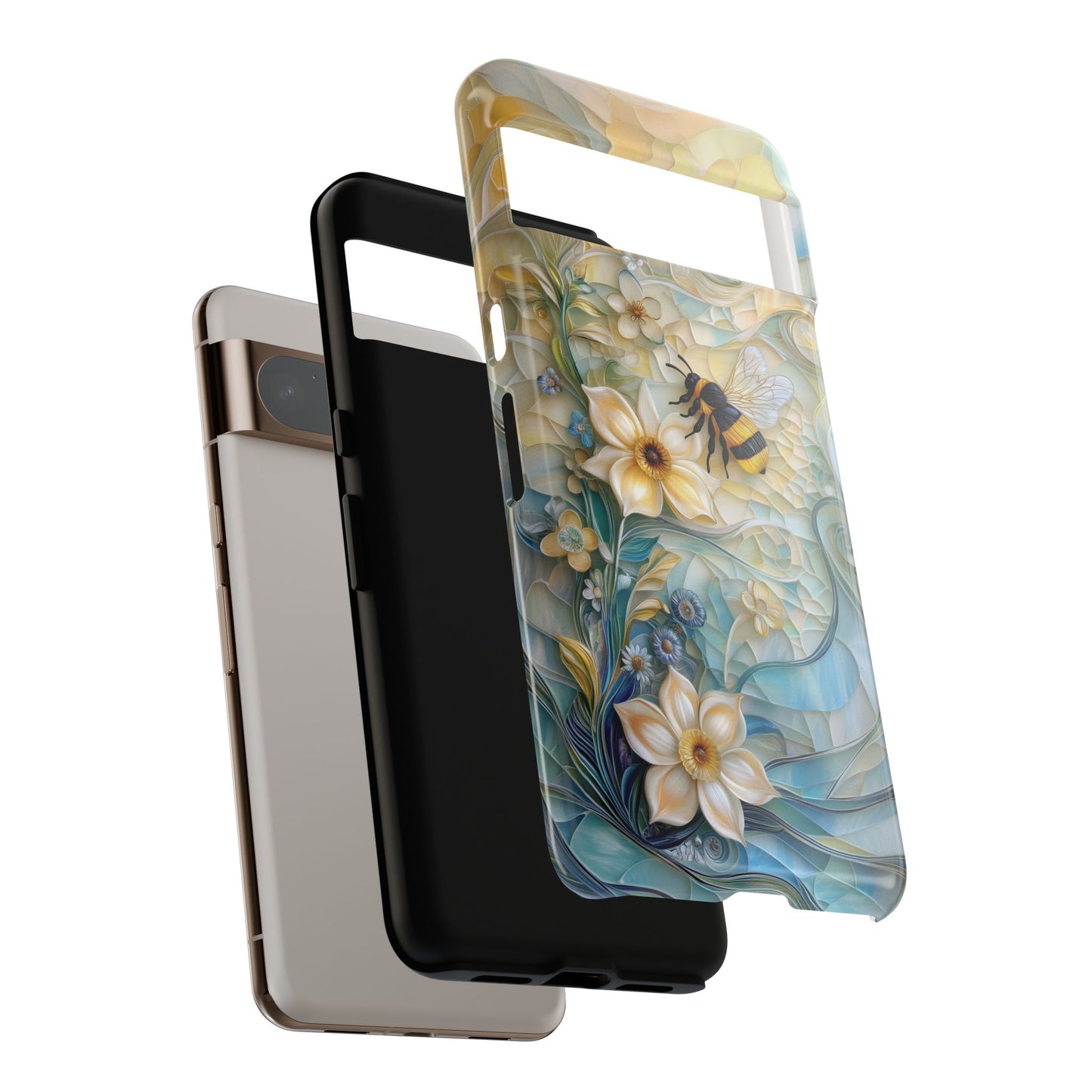 Bumblebee & Floral Stained Glass Art Design Phone Case for Google Pixel