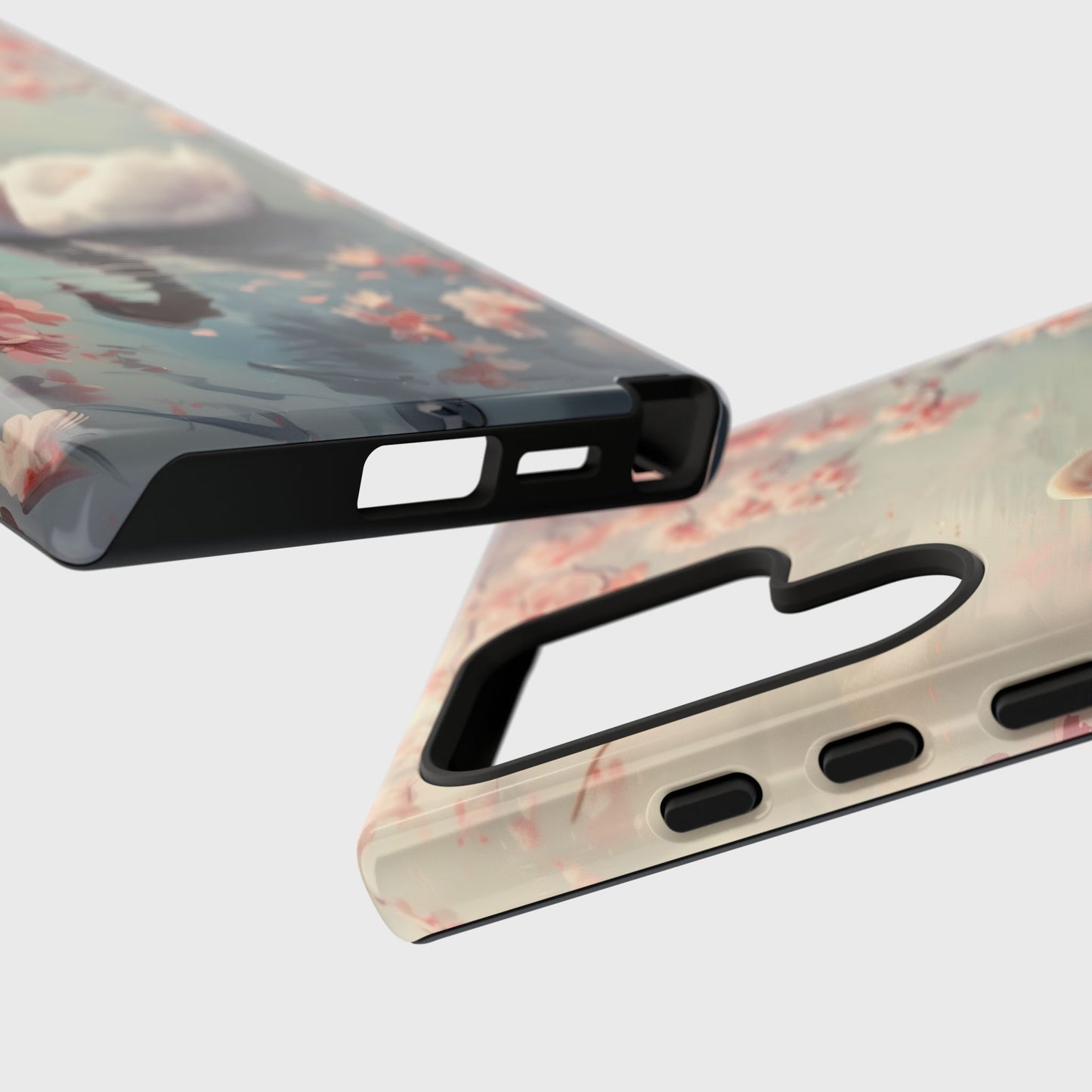 Cherry Blossoms around Elegant Swan Design Case for Galaxy S series Phones