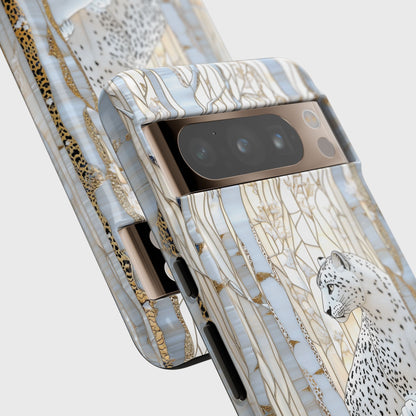 Snow Leopard in Winter Forest Design 1 Google Pixel Phone Case