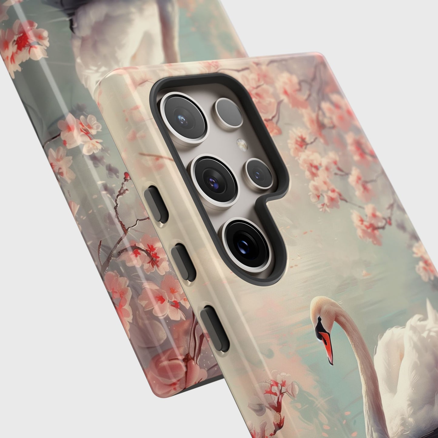 Cherry Blossoms around Elegant Swan Design Case for Galaxy S series Phones