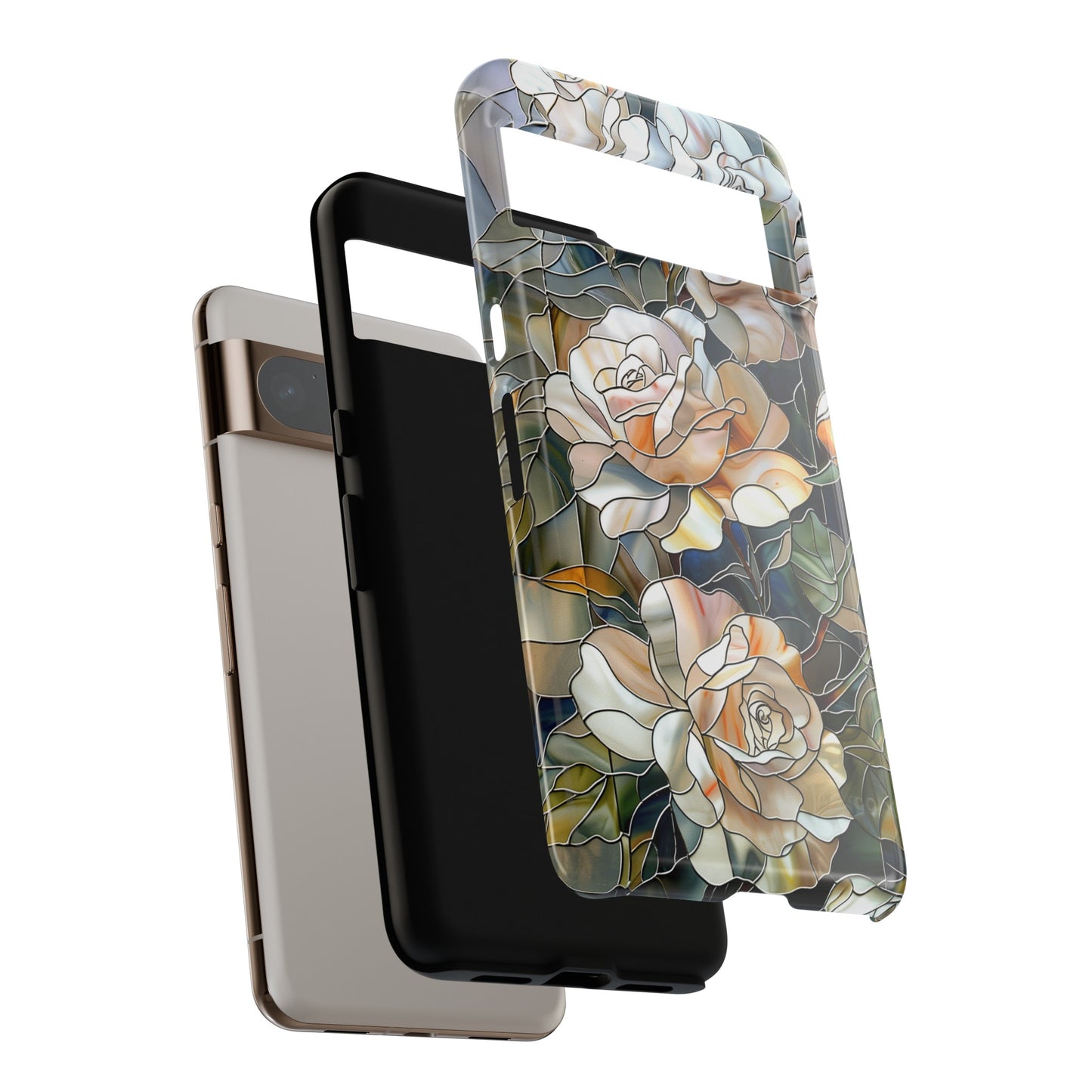 White Roses Stained Glass Design Google Pixel Phone Case