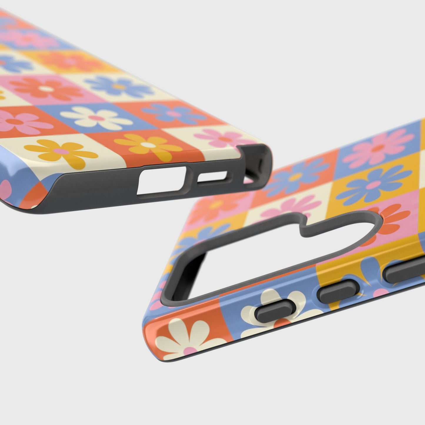 The Groovy Garden – Retro Floral Checkerboard Design Phone Case for Galaxy S series Phones