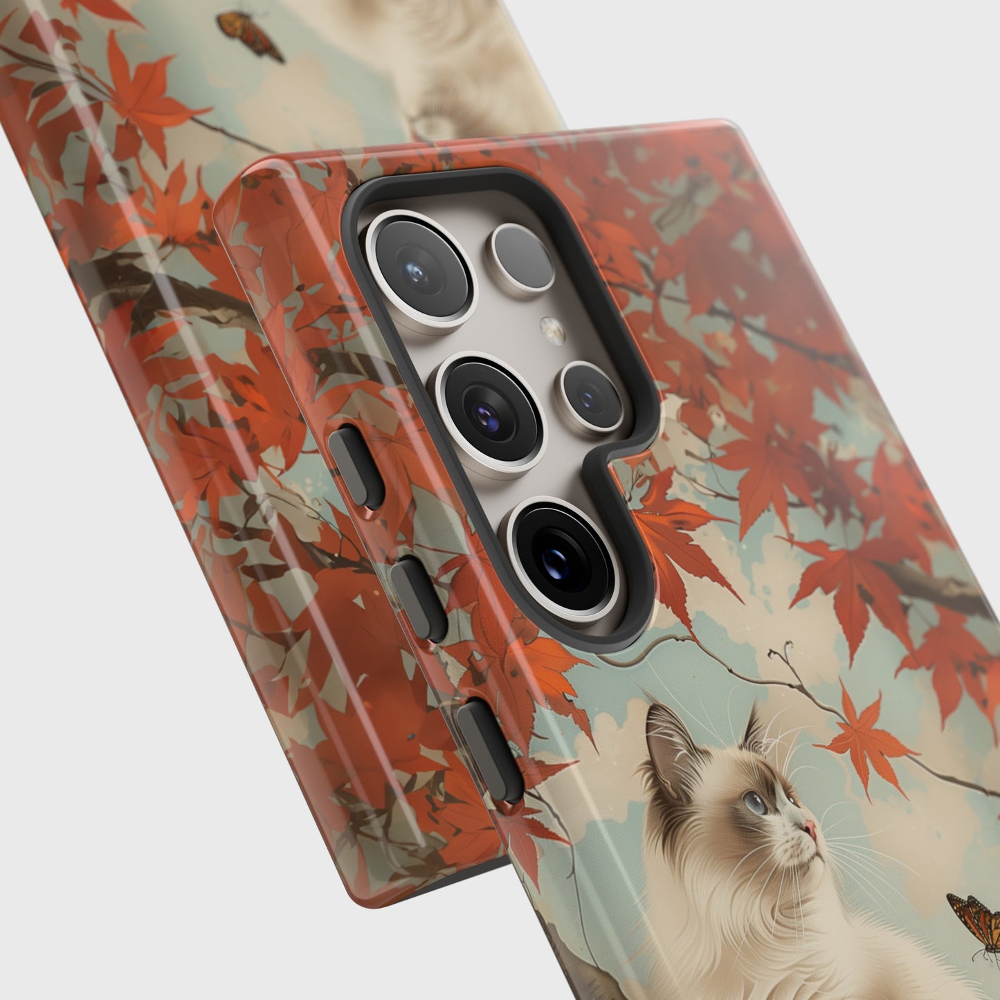 Retro Ragdoll Cat on Maple Tree Design Samsung Phone Case