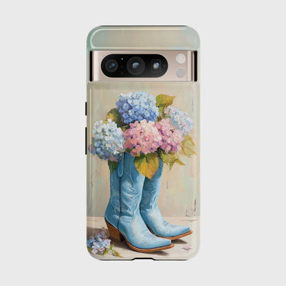 The Country Coquette – Impasto Boot & Hydrangea Design Phone Case for Google Pixel