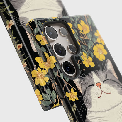 Happy Fat Cat Japanese Woodblock Print Style Design Case for Galaxy S series Phones